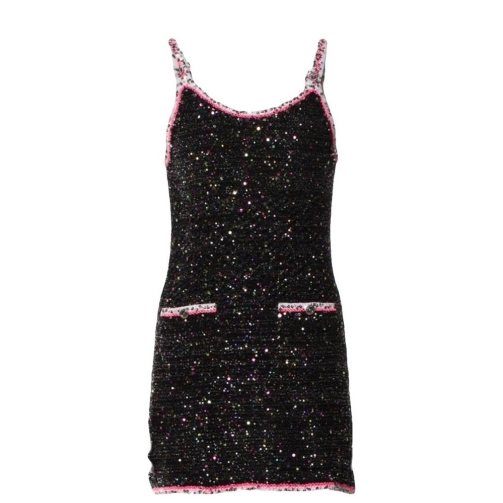 CHANEL Black and Pink Sequin Embellished Garment